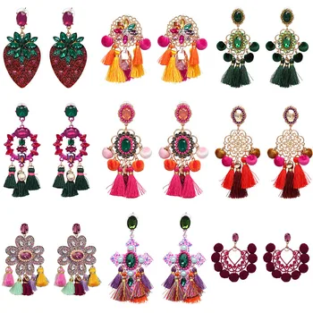 

FASHIONSNOOPS Vintage Pom Pom Big Drop Earring For Women Handmade Tassel Dangle Earrings Boho Jewelry oorbellen