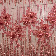 5yard/lot Африки темно-красный блеск кружевной ткани тюль кружева с жемчугом H-1957 с наклеенными блеск для праздничное платье или Мода