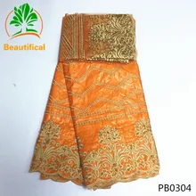 BEAUTIFICAL оранжевый Базен riche ткань с вышивкой бисером последние riche getzner высокое качество чистая кружева набор PB03