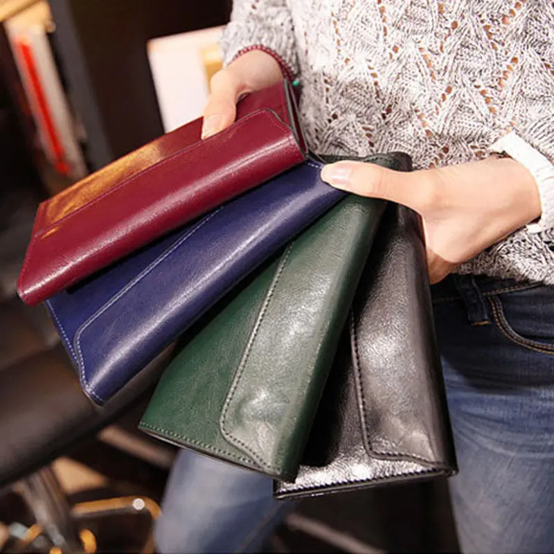 

Fashion Womens Long Purse Genuine Leather Wallet Card Holder Handbag Clutch Envelope Bag Hasp Wallet Handbag 4 Colors