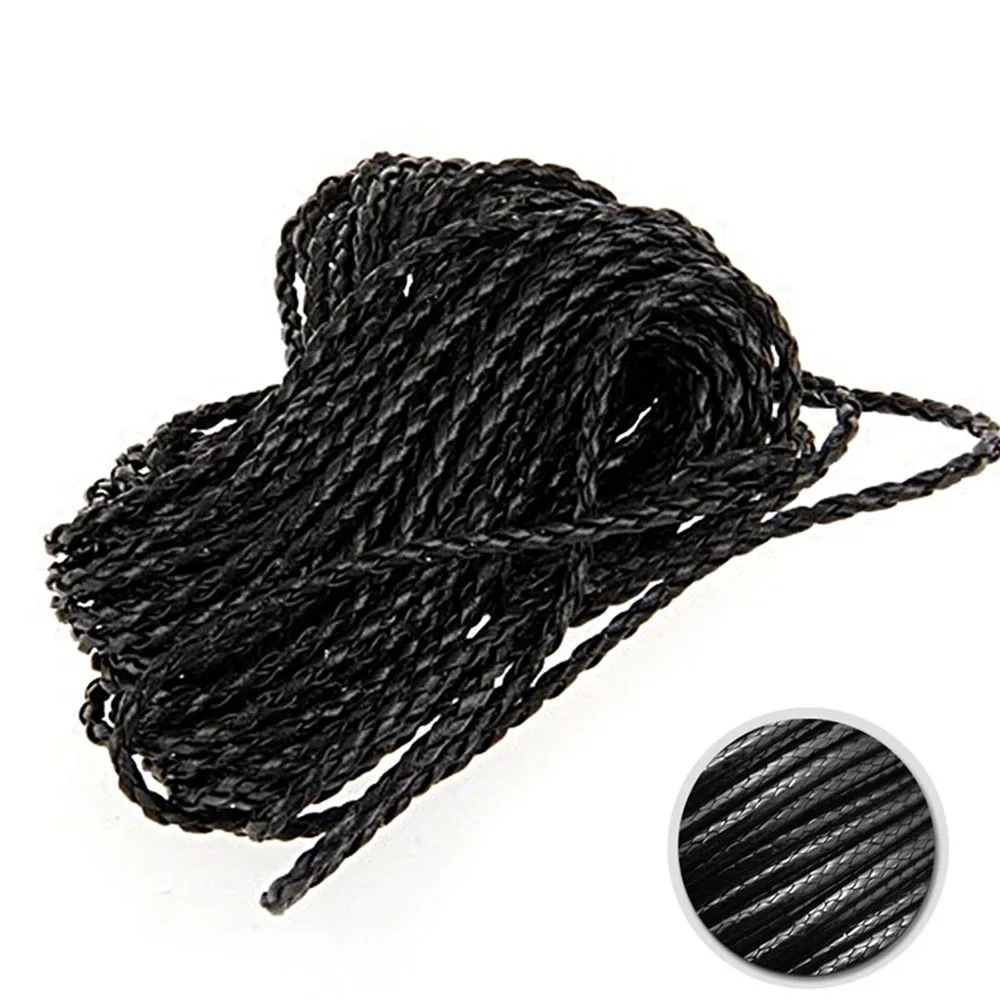 10M Black Leather Braided Twine Rope String Cord Chain 3MM Necklace