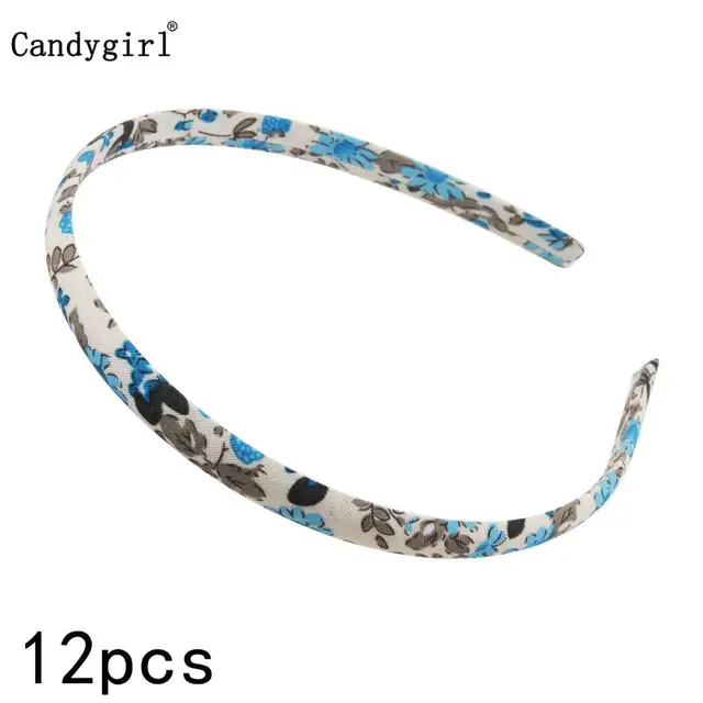 12pcs Flower DIY Ribbon Hairband Women Girl Covered Hair Accessories Headpieces Satin Polyester Jewelry Headbands boho Headwear Blue Headbands