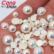 Cong Shao 6/8/10/12mm Flatback AB beyaz İmitasyon İnci boncuk ABS akrilik yuvarlak elmas taklidi trim DIY düğün elbisesi düğme WC388