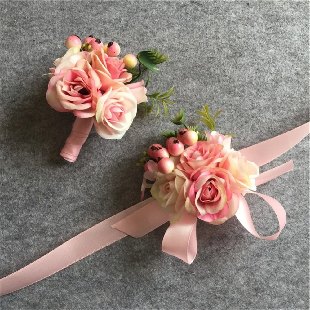 

Groom Boutonniere ButtonholesGroomsman Best Man Bride Wrist Corsage Hand Wedding Flowers Accessories Prom Suit Decoration XH04