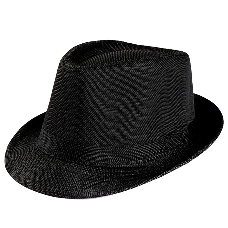 Summer Black Dad Fedora Hat For Gentleman Wide Brim Jazz Church Cap