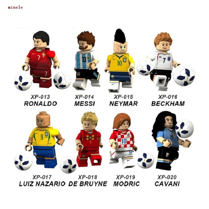 

Single Sale Football Player Figure Messi Ronaldo Neymar JR Pogba Beckham Edison Cavani Model Building Blocks kits Brick Toys