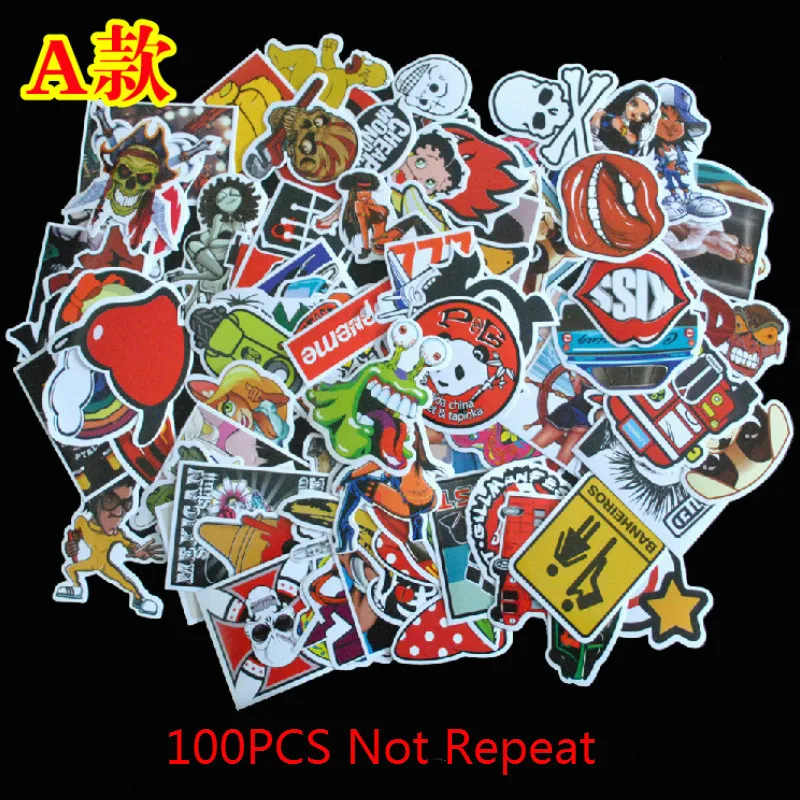 Fashion 100 Pieces Do Not Repeat PVC Waterproof Fun Sticker Toys laptop fridge skateboard for Suitcase Wall Pencil Box toy