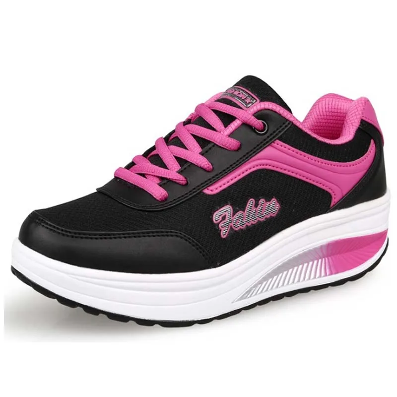 VTOTA/женская повседневная обувь, увеличивающая рост; легкие дышащие водонепроницаемые кроссовки на танкетке; обувь на платформе; tenis feminino - Цвет: Черный