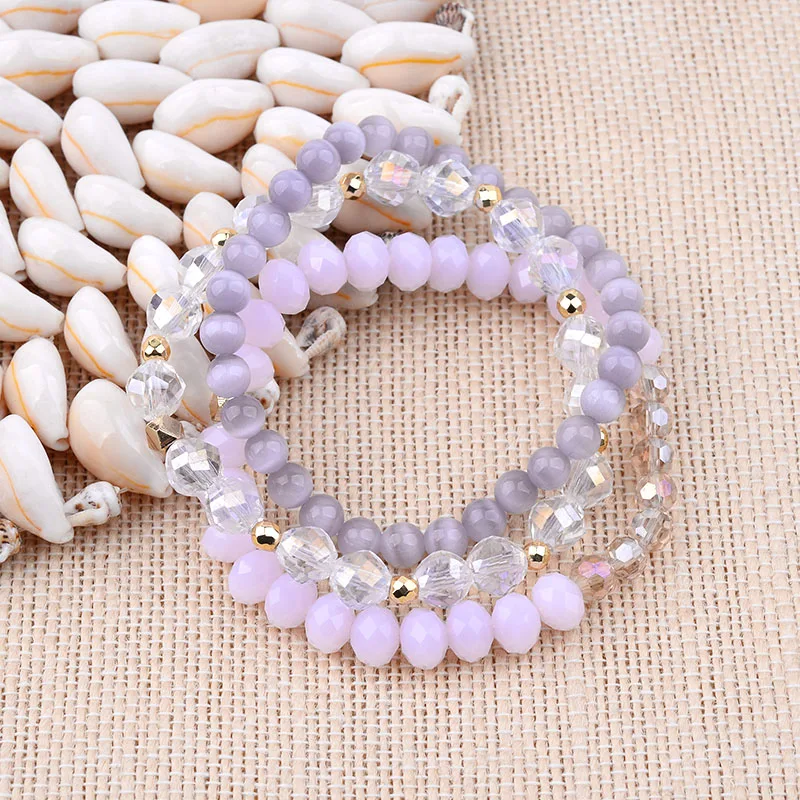 BOJIU Trendy Faceted Crystal Strand Bracelet For Women Cute Pink Purple Gray Black Crystal Bead Bracelet Hot Lady Jewelry BC276