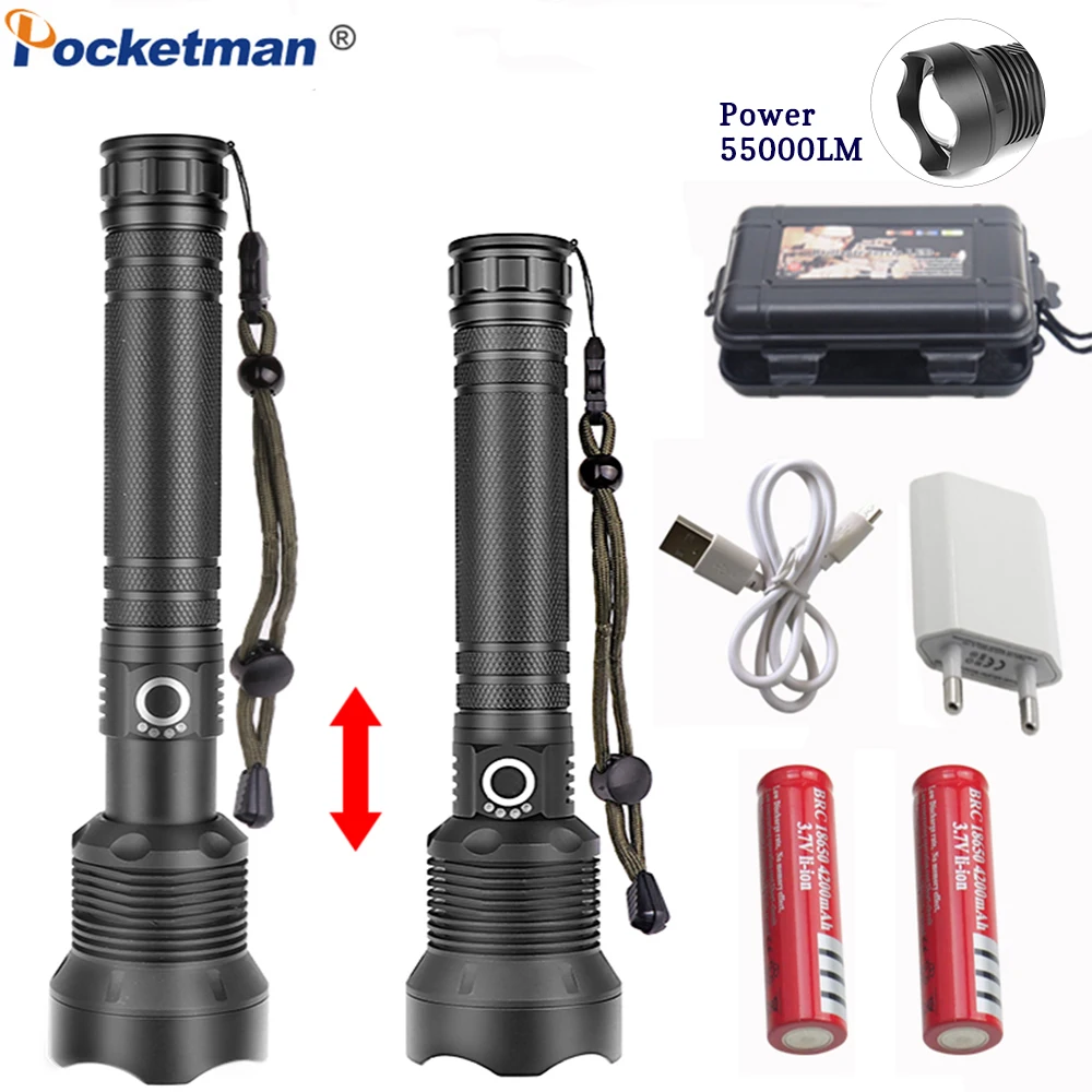 

2019 New 55000ML LED Flashlight XHP70 XHP50 Zoomable Torch USB Rechargeable LED Flashlight Tactical Defense Torch for Camping