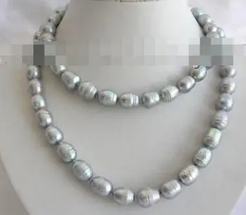 

stunning long 32" big 9-10mm gray baroque freshwater pearl necklace 14K s891