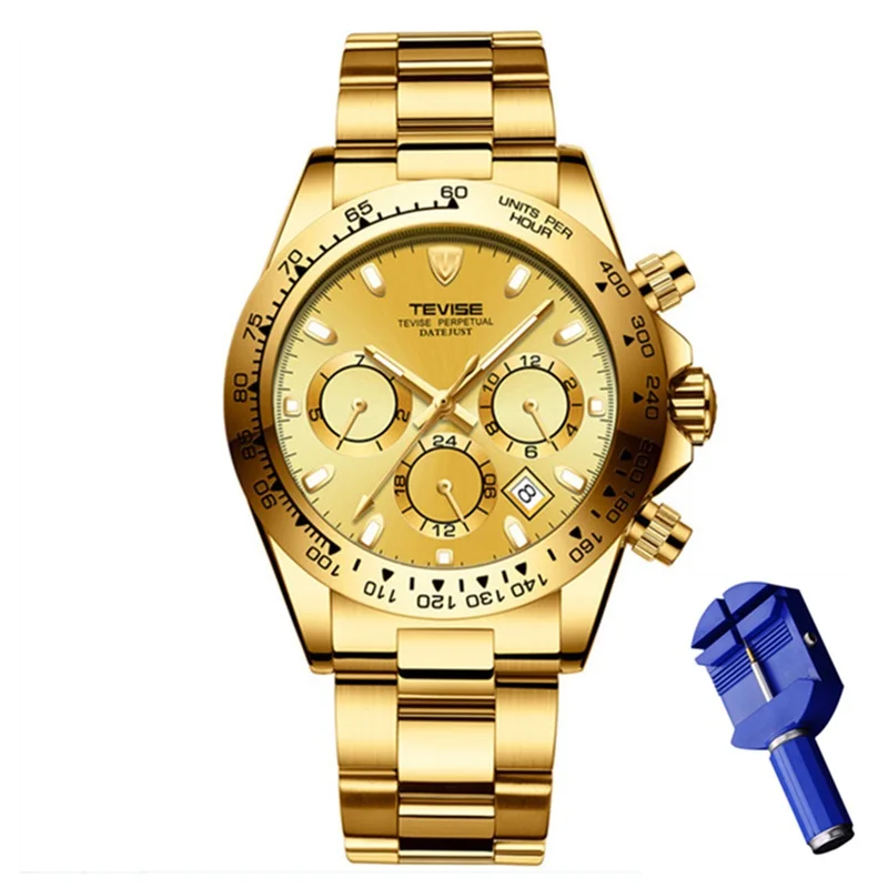 TEVISE, мужские часы, Топ бренд, Роскошные наручные часы, автоматические часы, мужские механические часы, повседневные мужские часы, Relogio Masculino - Цвет: Gold Gold