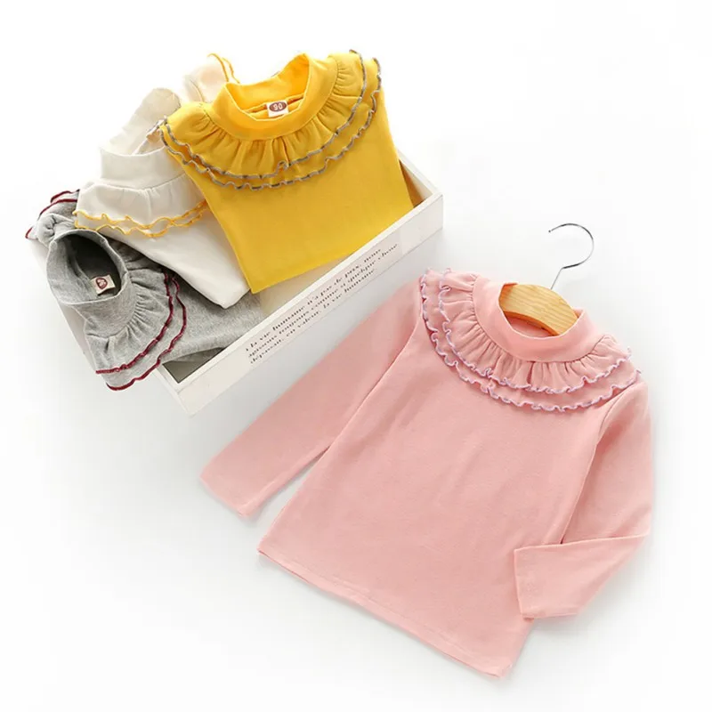 

2018 Spring Girls Pullover Flower collar Kids Clothes Print Outfits T-shirt Beautiful Long Sleeve Children Clothing Fashion
