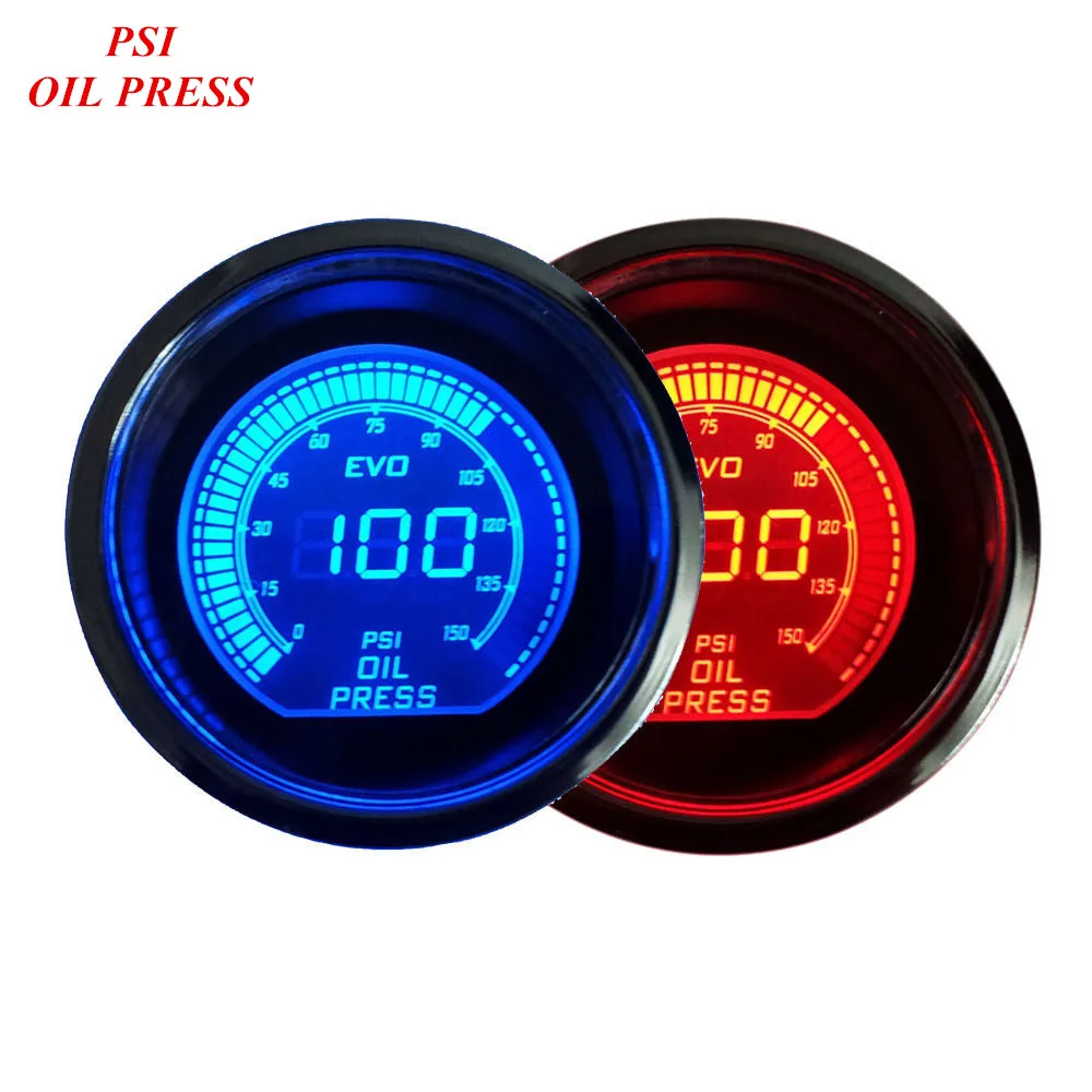Ee Support 2" 52mm Blue Red Led Light Oil Press Gauge Car Pressure Meter Universal Digital
