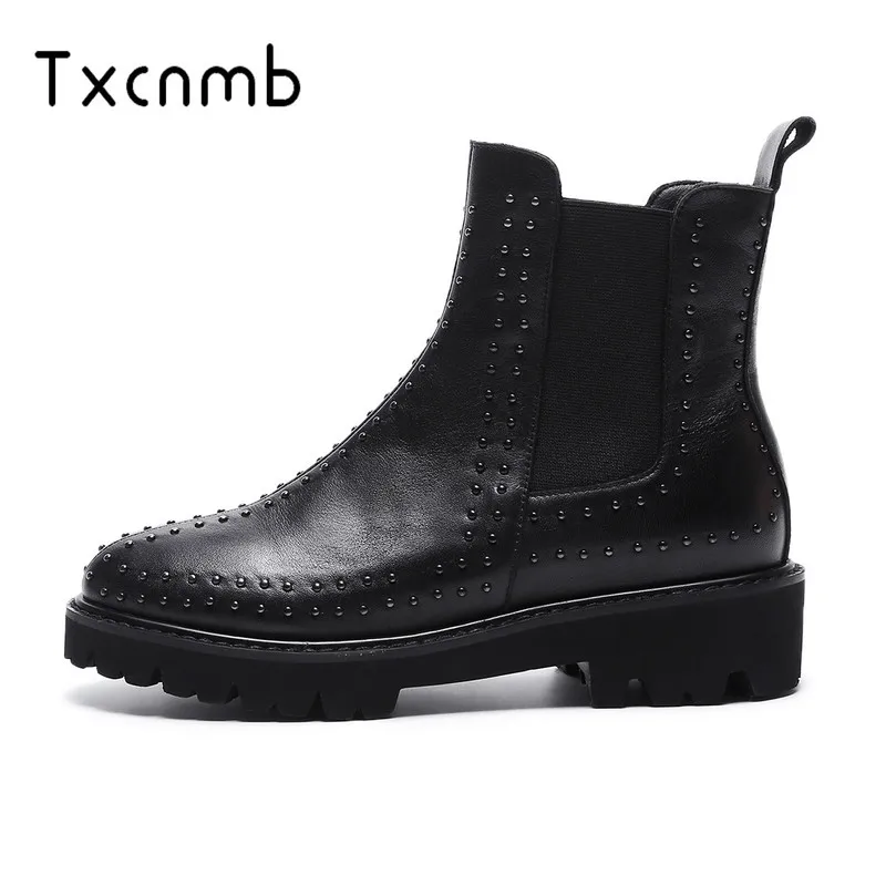 

Salu Genuine Leather Women Chelsea Boots Brand Winter Warm Short Ankle Boots black Platform Single Flats Martin Shoes Woman