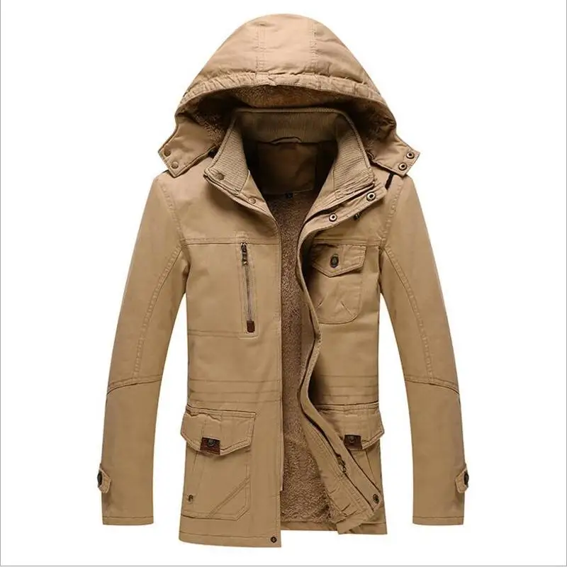 

Men Winter Warm Down Jackets Wool Liner Thicker Warm Hooded Long Parkas New Fashion Men Outwear Casual Winter Jackets Size 4XL
