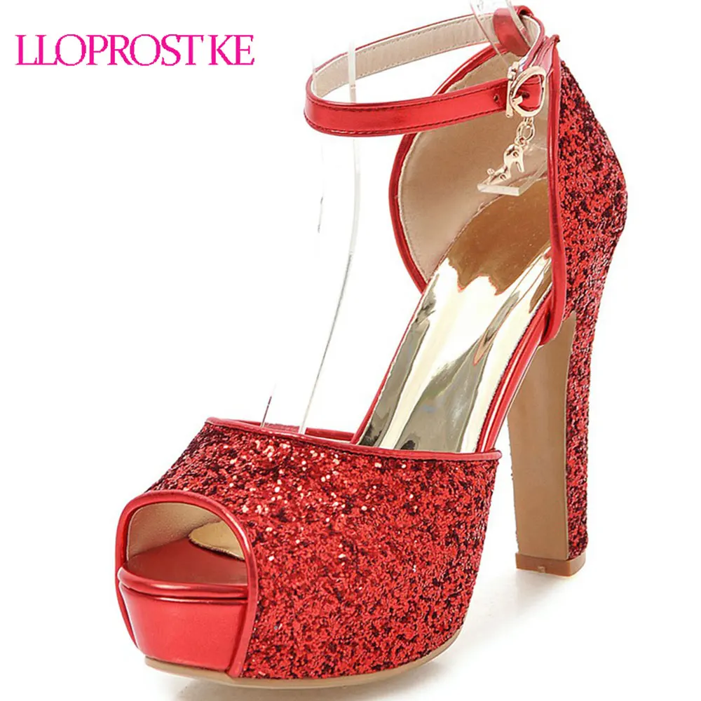

LLOPROST KE Women Sandals 2018 Fashion Summer Open Toe Shoes Thick High Heel Sandals Platform Lady Women Ankle Strap Shoes MY199