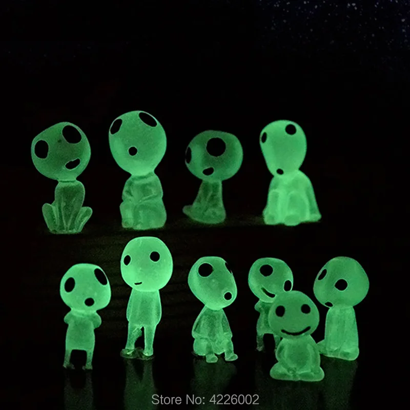 10 шт. Принцесса Мононоке светящаяся в темноте Ghibli фигурка кодамаса светящаяся эльф дерево куклы набор смолы модель Мультфильм фигурки игрушки