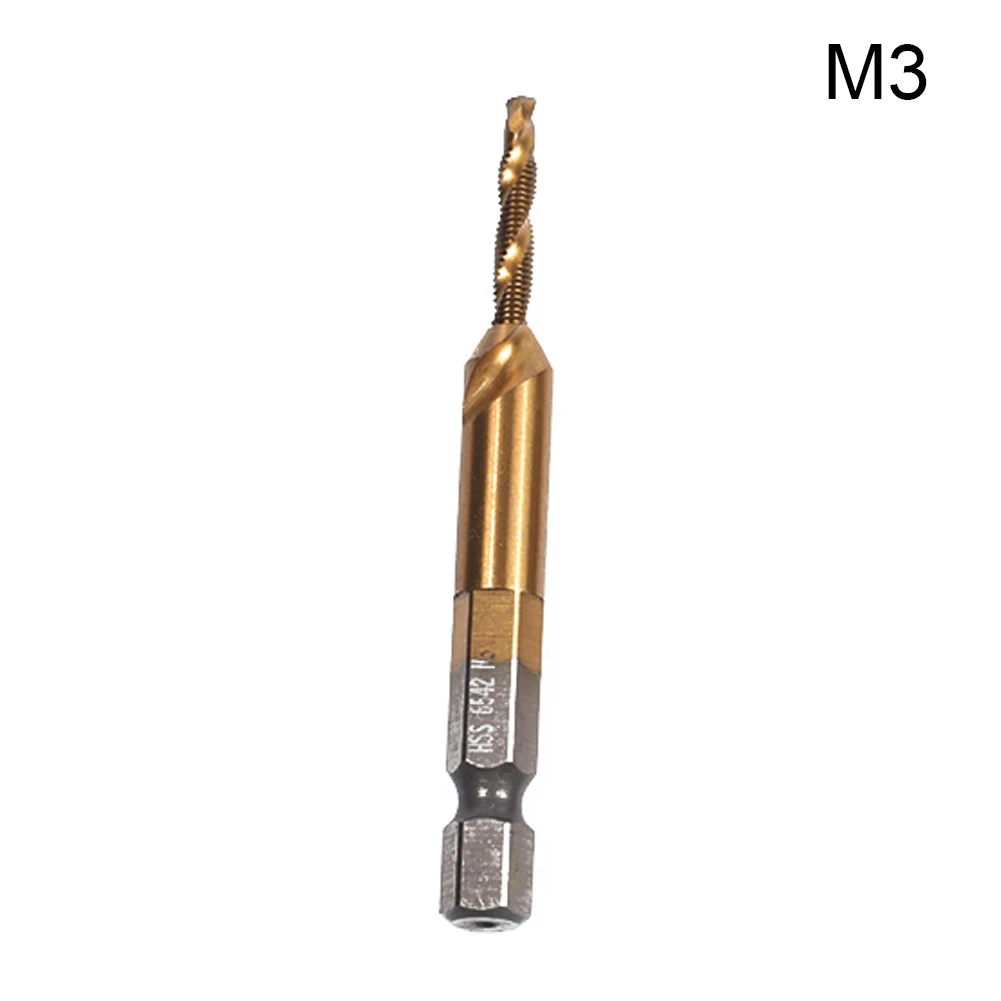 

Hot 1/6Pcs Metric Thread Drill Tap Bits Titanium Coated HSS 1/4" Hex Shank Bits Set PLD