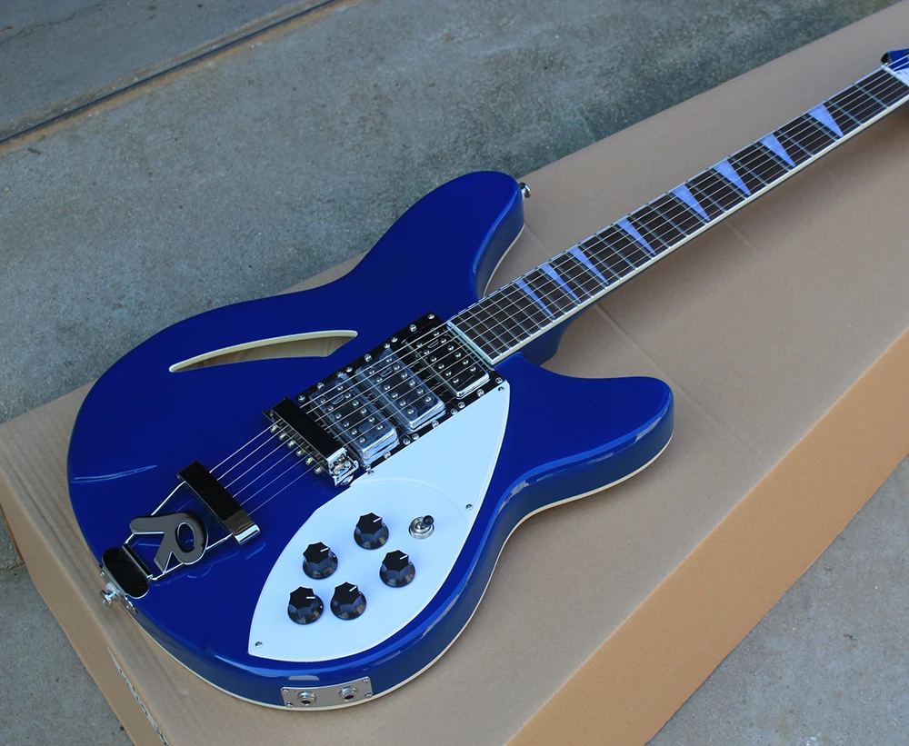 

Factory Custom Blue Electric Guitar with 6 Strings,Semi-hollow Body,3 Pickups,Chrome Hardwares,White Binding,Offer Customized