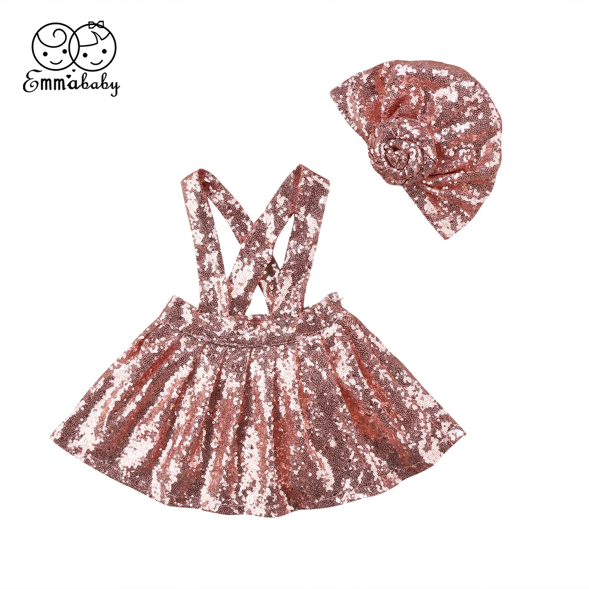 

2Pcs/Set Summer Kids Girls Sequin Suspender Skirt Baby Girls Sleeveless Overalls Hat 2018 Fashion Children Clothing Halter Skirt