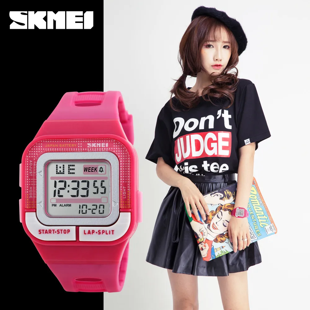 Skmei Sports Outdoors Watch Leisure Digital EL Light PC material shell Time 50M Waterproof Week Date