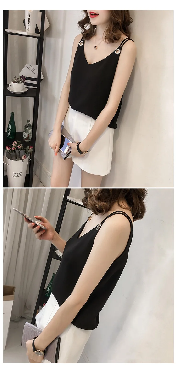 Summer Chiffon Blouse Shirt Women Plus Size Tops Mujer Strap Blusas Femininas Shirts V-neck Sleeveless Blouses Femme Tops 2018  (4)