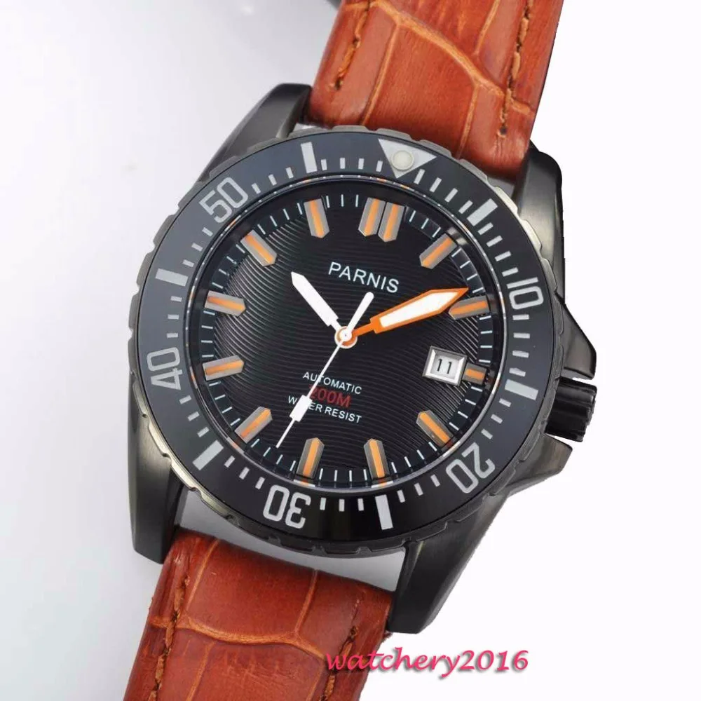

Hot parnis 43mm black dial Deployment Buckle Sapphire glass miyota movement waterproof 200m automatic mechanical men's watch