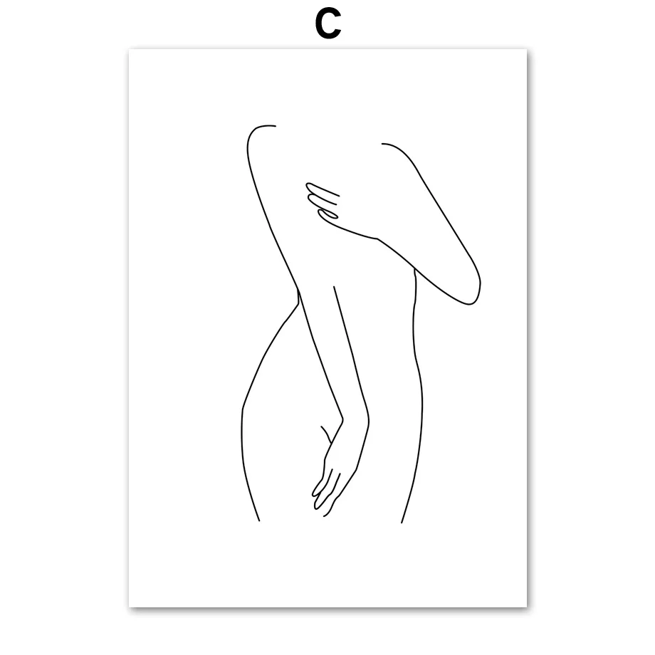 Абстрактная Обнаженная девушка боди арт линия стены Искусство Холст Живопись скандинавские плакаты и принты украшения картины для декора гостиной - Цвет: C