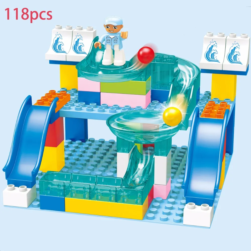 

118 PCS Marble Race Run Maze Ball Track Crystal Building Blocks Compatible Legoed Duploed Big Size Funnel Slide Kids DIY Bricks