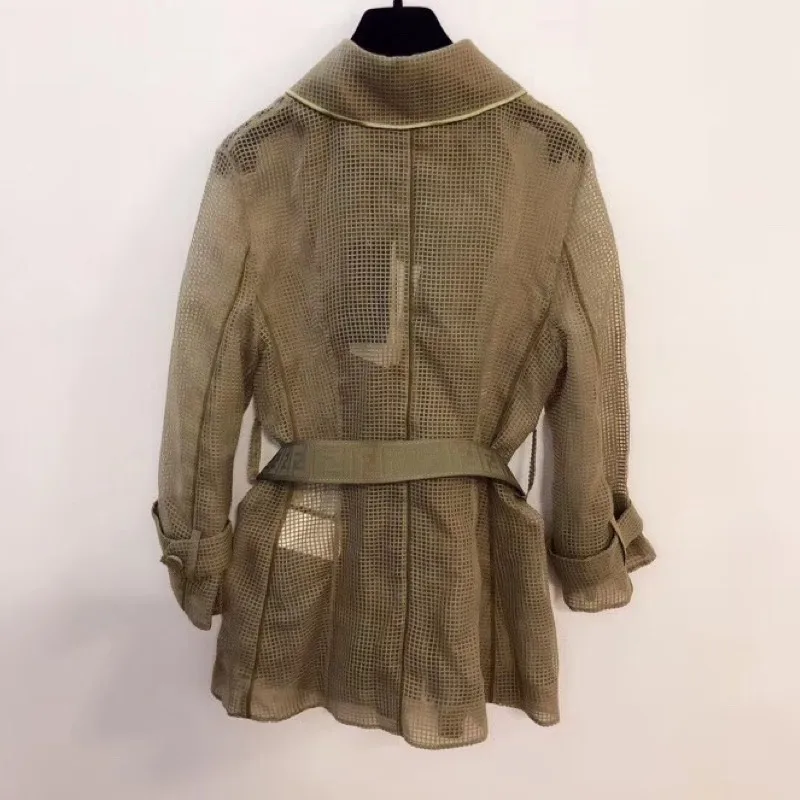 EXCOSMIC подиумная Женская куртка с длинным рукавом Повседневная сетчатая Высококачественная дизайнерская открытая куртка с поясом большой карман короткое пальто