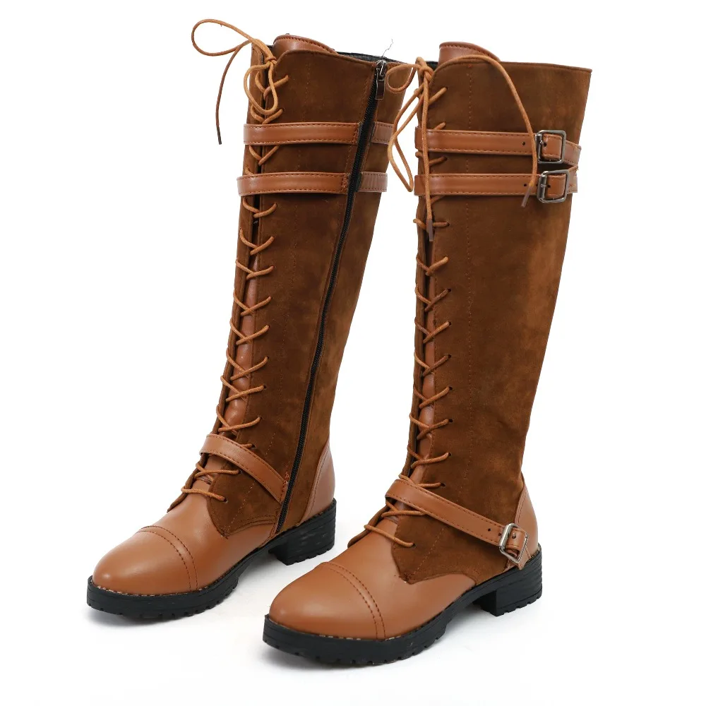 LazySeal/женские сапоги до середины икры большие размеры 35 43 Zapatos Mujer кожаная обувь на