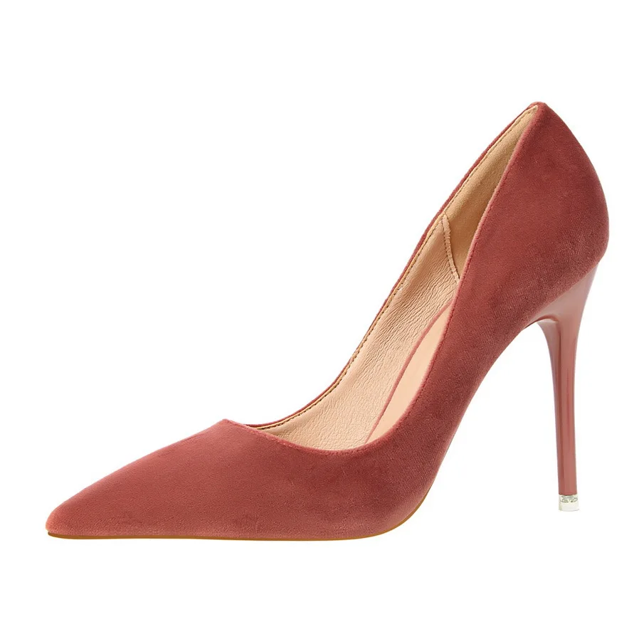 

BORRUICE 2018 Shoes Women Pumps Thin Heel Class Simple With High-Heel Shallow Mouth Pointed Suede Sexy zapatos mujer for Wedding