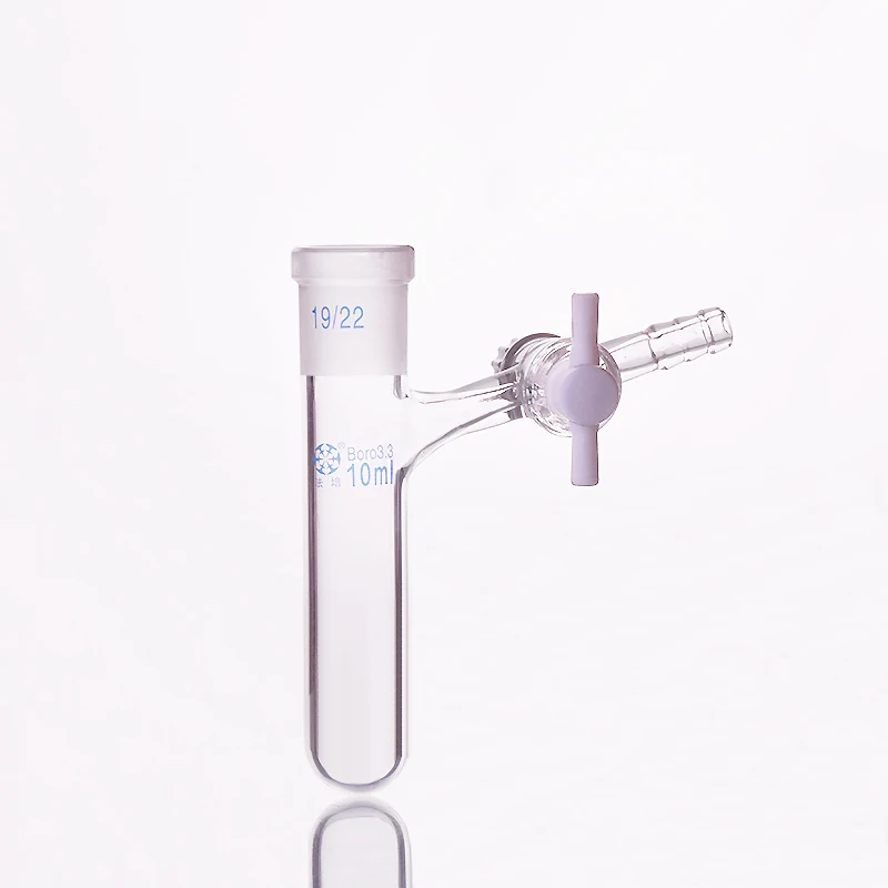 Реакционная трубка с фторопластовым клапаном и стандартным заземлением, емкость 10 мл и соединение 19/22, высокое боросиликатное стекло