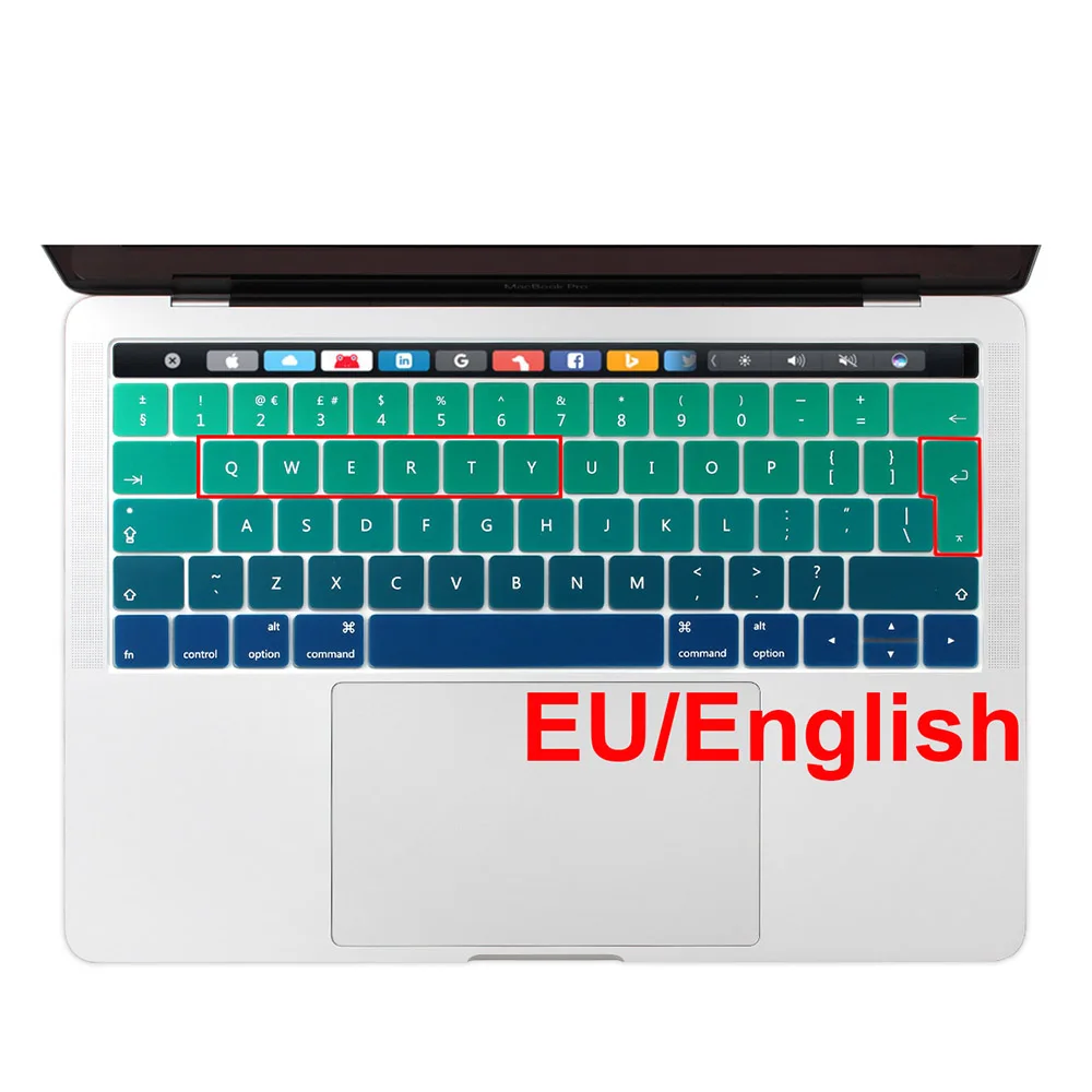Радужный цвет мягкий силиконовый ЕС английская клавиатура протектор для Macbook Pro 13 15 Сенсорная панель A1706 A1707 A1989 крышка клавиатуры - Цвет: EU English Green