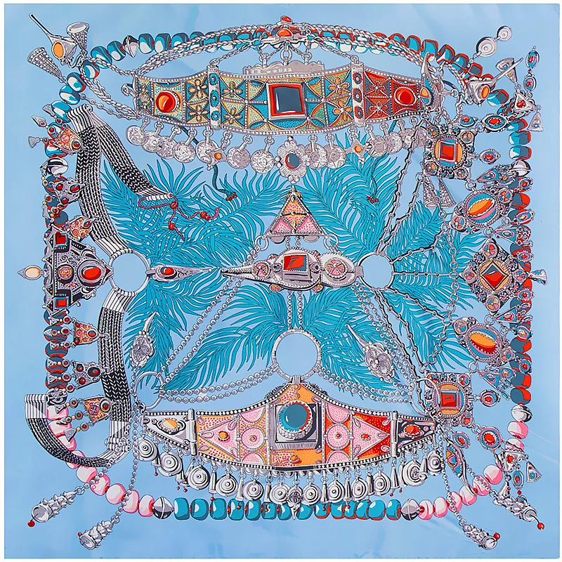 

130*130cm twill silk scarf Ruby pendant new style women square scarves new style tassel lady spring fashion female scarf party