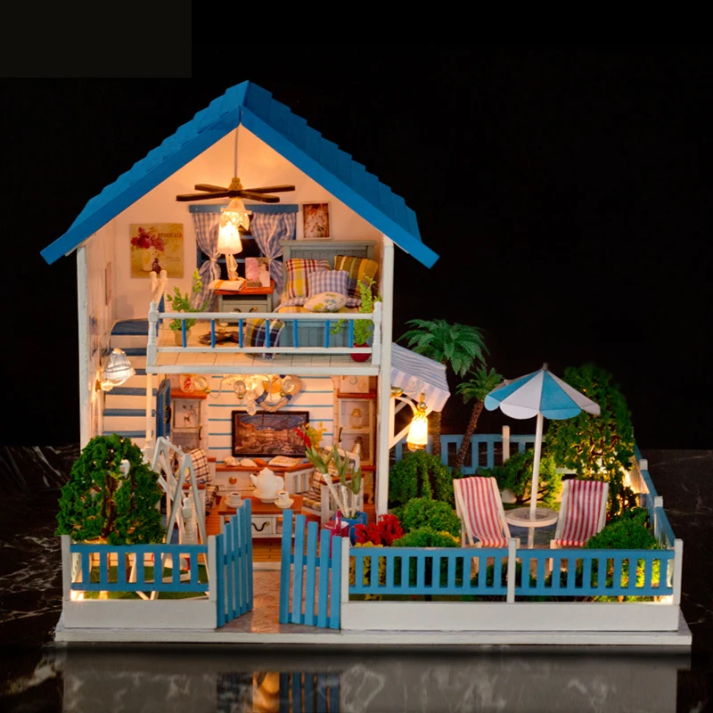 

DIY Doll House Minature Dollhouse Wooden Mini Casa House For Dolls Furnitures Villa Building Kits Toys For Children K004 #E
