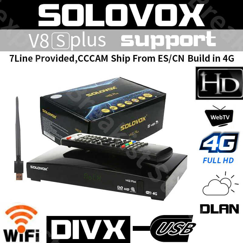 Solovox V8S Плюс Цифровой HD спутниковый ресивер 1080 P DVB-S2 цифровой декодер H.265 Wi-Fi CCcam M3U Сталкер IPTV youprn Youtube