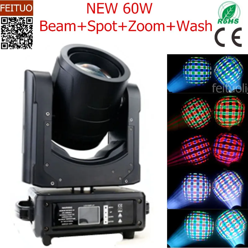 6pcs/lot LED 60W Spot Moving Head Zoom Light RGBW Quad Color 4IN1