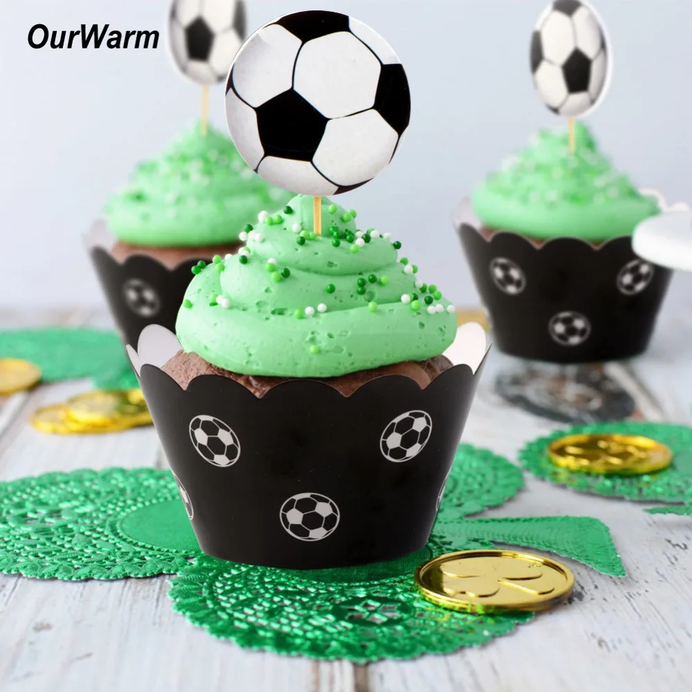 

OurWarm 24pcs Football Cupcake Paper Wrapper Topper Birthday Decoration Kids Cake Decorations for a Birthday Football Fans Favor