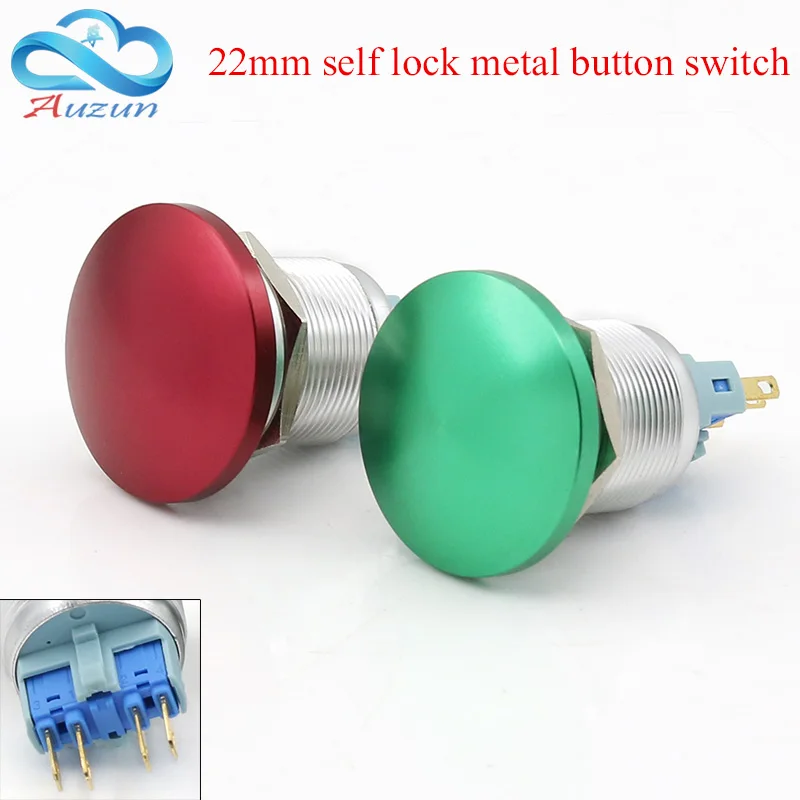 

22-mm metal button switch flat head self-locking button 5A red and green yellow and white