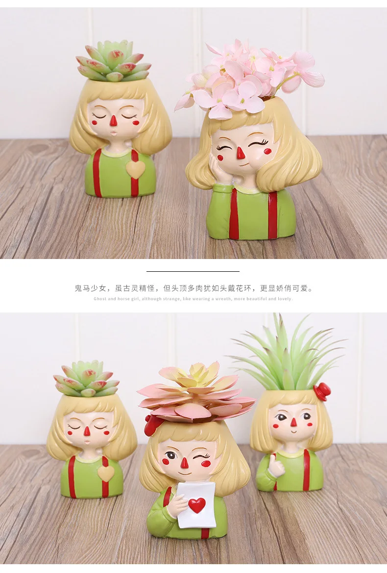 1 Piece Clown Girl Pots For Flowers Resin pot Cute Flowerpot Succulent Decorative Bonsai planter Home Garden Decor (3)