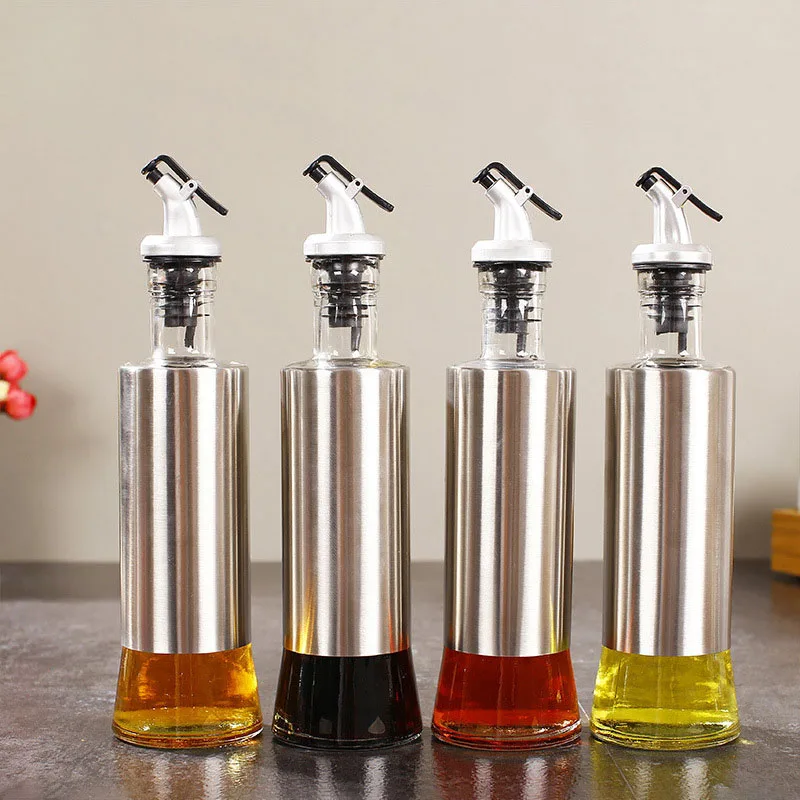 Home Stainless Glass Steel Containeroil Storage Pot Grease Nozzle Soy Sauce Bottle Seasoning Bottle Kitchen Items Accessories