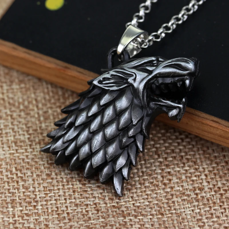 Fashion Cool 3D Wolf Head Stark Crest Pendant Necklace Alloy Jewelry Game Of Throne Necklace for Men Christmas Collar Souvenir Fashion Cool 3D Wolf Head Stark Crest Pendant Necklace Alloy Jewelry Game Of Throne Necklace for Men Christmas Collar Souvenir