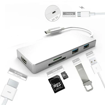 

7 in 1 USB 3.1 Type C to HDMI 4K 30Hz 3xUSB3.0 Hub TF SD Card USB-C Female Charging