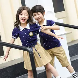 Летние школьные униформа, костюмы футболка шорты юбка костюм для девочек и мальчиков Детский сад младшей средней школы Студенческая форма