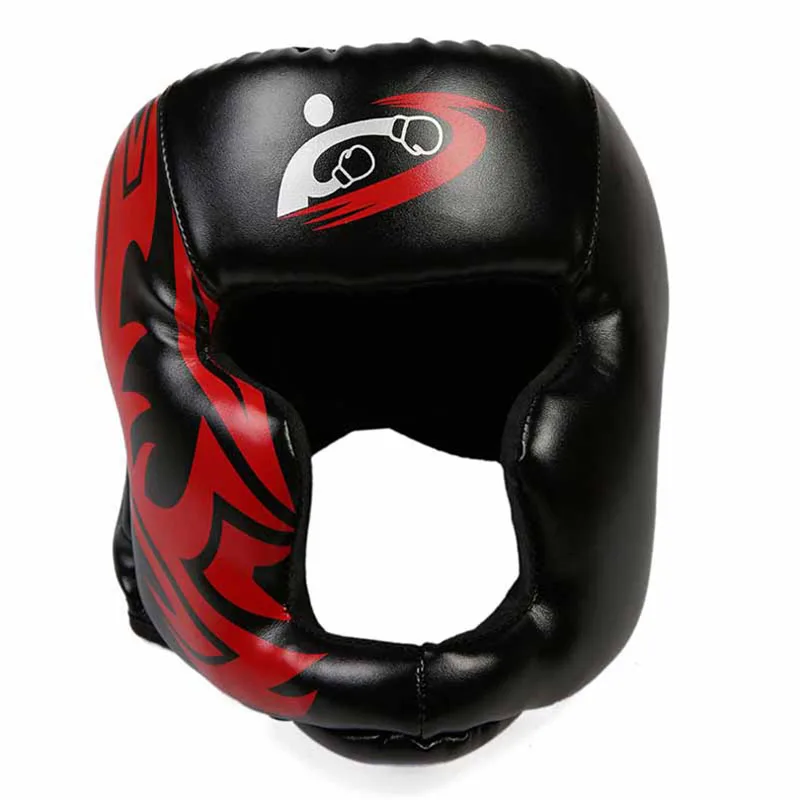 Boxing Headgear Synthetic Leather MMA Headgear Muay Thai Fighting Head Guard Sparring Helmet protective gear guard head - Цвет: Black