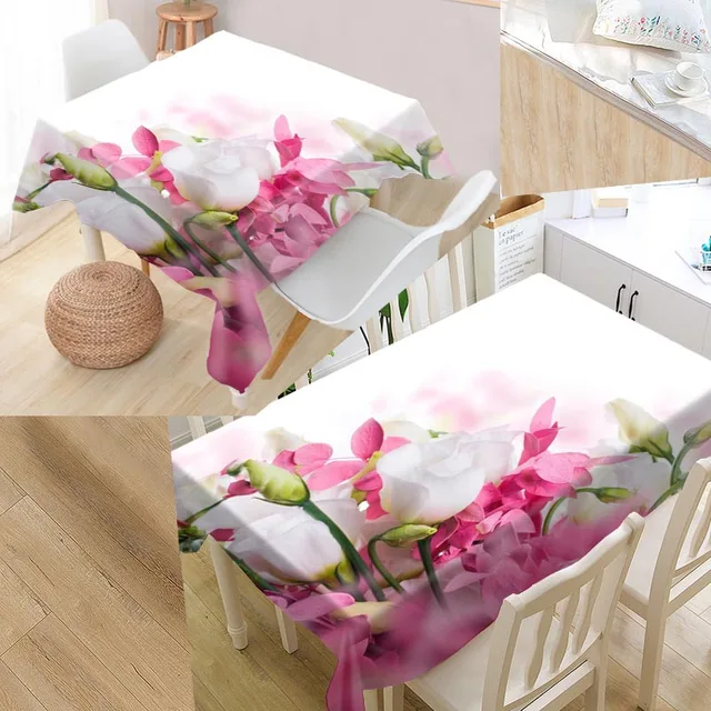 Best Custom Pink Flowers Table Cloth Rectangular Oxford Print