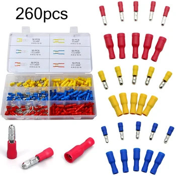 

260pcs/box Female&Male Bullet Butt Connector Electrical Wire Crimp Terminals Insulated Bullet Terminals 3 Colors Assortment Kit
