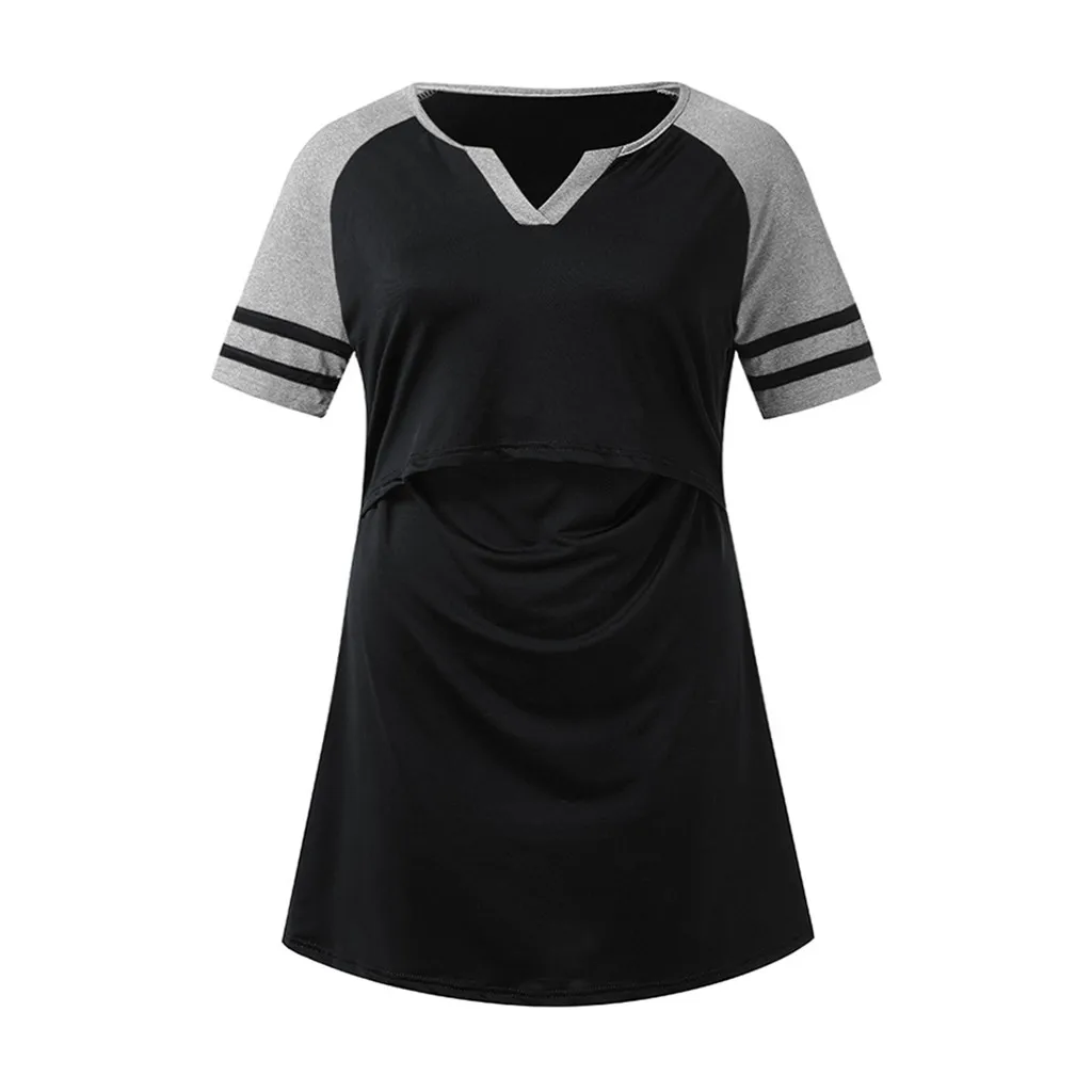 Рубашка для грудного кормления с короткими рукавами для беременных женщин, топы для кормления, футболки для беременных, одежда для кормления - Цвет: Черный